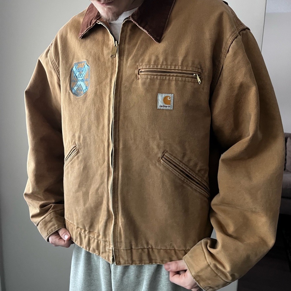 Vintage Carhartt Detroit J01 BRN Blanket Lined Canvas Workwear Jacket Size 48